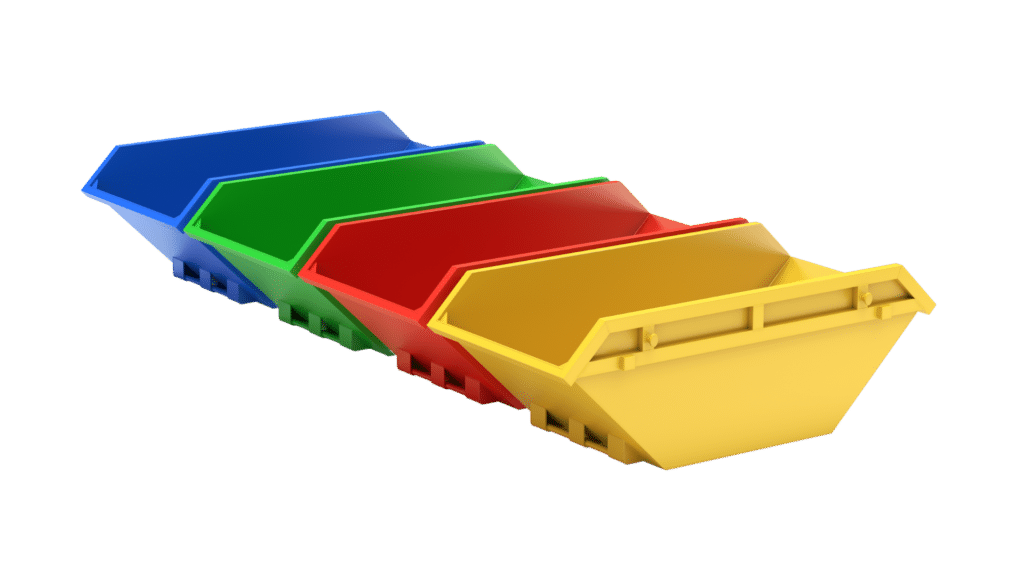 bennes de tri bleu verte rouge et jaune