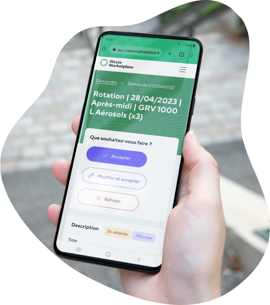 téléphone montrant la page de demande de rotation sur l'application Wakio