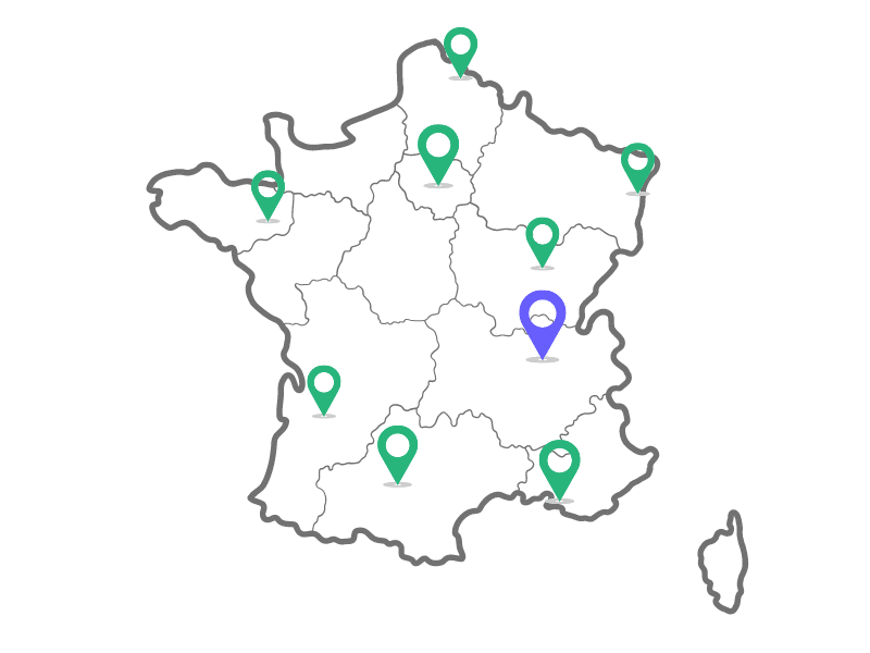 carte de France avec emplacements des bureaux Waste Marketplace