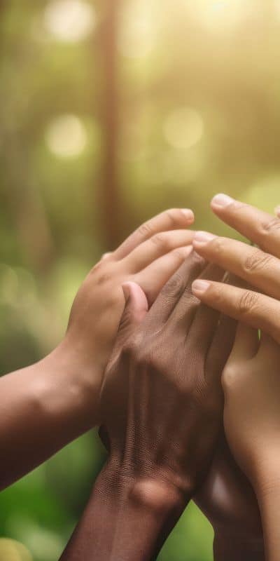 des mains jointes sur un fond de nature