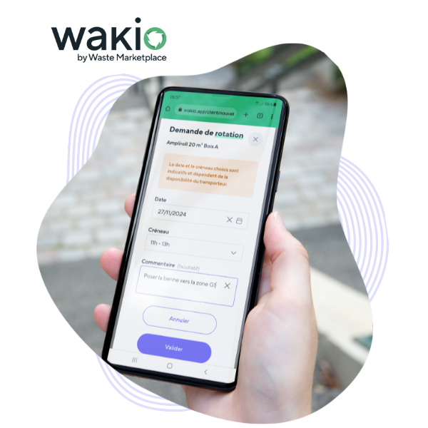 téléphone montrant la page de demande de rotation sur l'application Wakio
