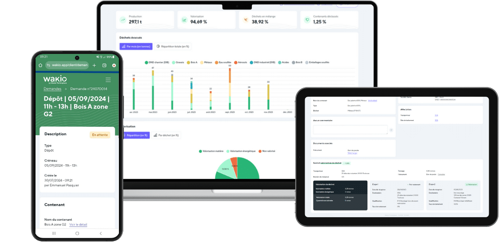 trois exemples de l'application Wakio sur différents supports digitaux