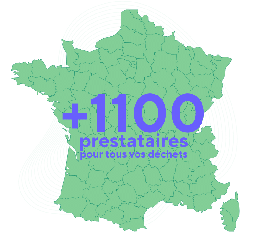 Cartes de France indiquant 1100 prestataires en France